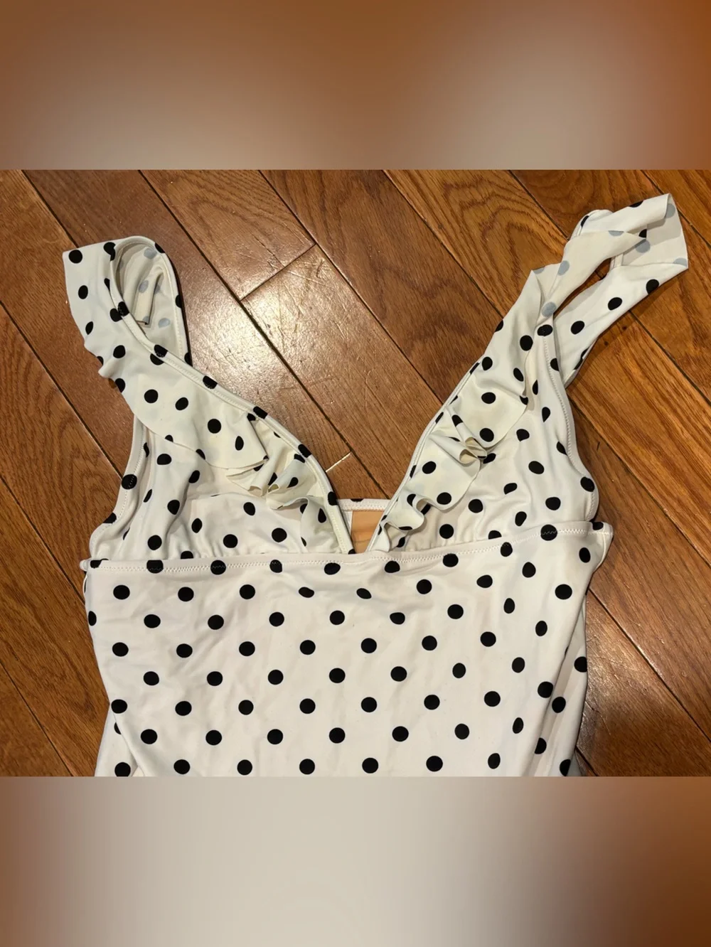 J. Crew womens XL black and white polkadot one piece swimsuit ruffle straps